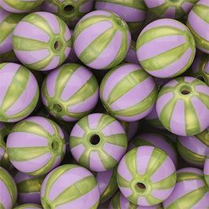 DQ Acryl Kralen Rond met Strepen Paars-olijf groen 12mm - per stuk-Kralen-Kraaltjes van Renate