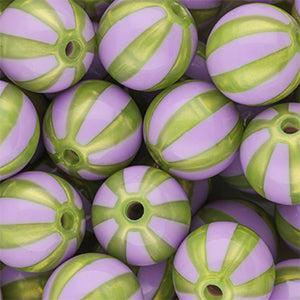 DQ Acryl Kralen Rond met Strepen Paars-olijf groen 16mm - per stuk-Kralen-Kraaltjes van Renate