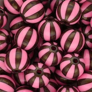 DQ Acryl Kralen Rond met Strepen Roze-goudbruin 12mm - per stuk-Kralen-Kraaltjes van Renate