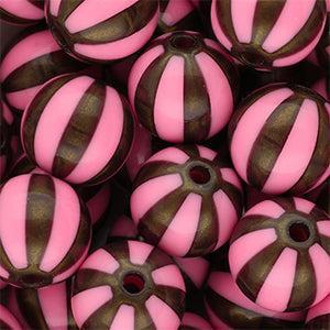 DQ Acryl Kralen Rond met Strepen Roze-goudbruin 16mm - per stuk-Kralen-Kraaltjes van Renate