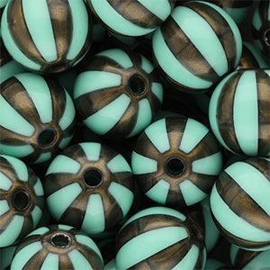 DQ Acryl Kralen Rond met Strepen Turquoise groen-goudbruin 16mm - per stuk-Kralen-Kraaltjes van Renate