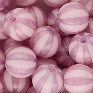 DQ Acryl Kralen Rond met Strepen Vintage roze 16mm - per stuk-Kralen-Kraaltjes van Renate