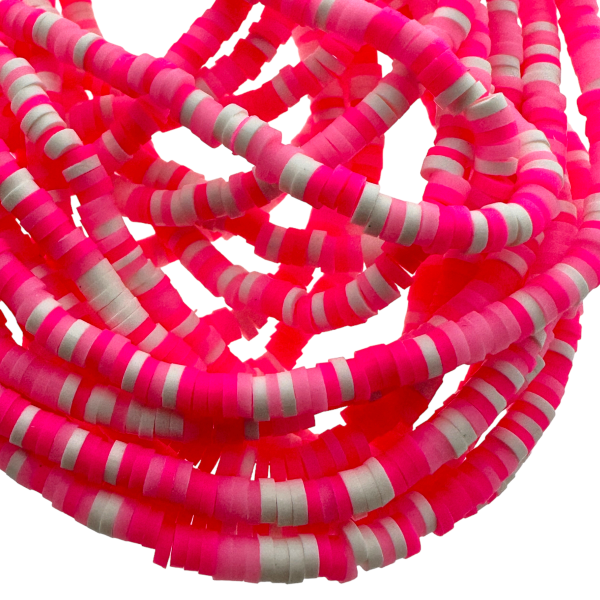 Disc kralen polymeer 3x1mm Multicolor roze ±40 cm-Kralen-Kraaltjes van Renate