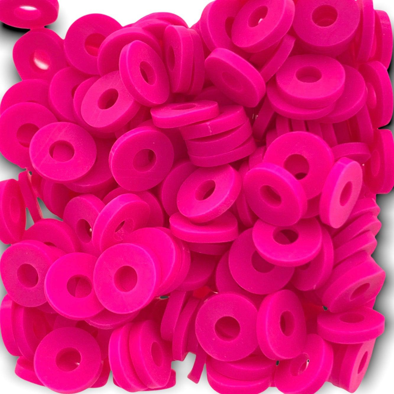 Disc kralen polymeer 6x1mm Fluor roze ±200 stuks-Kralen-Kraaltjes van Renate