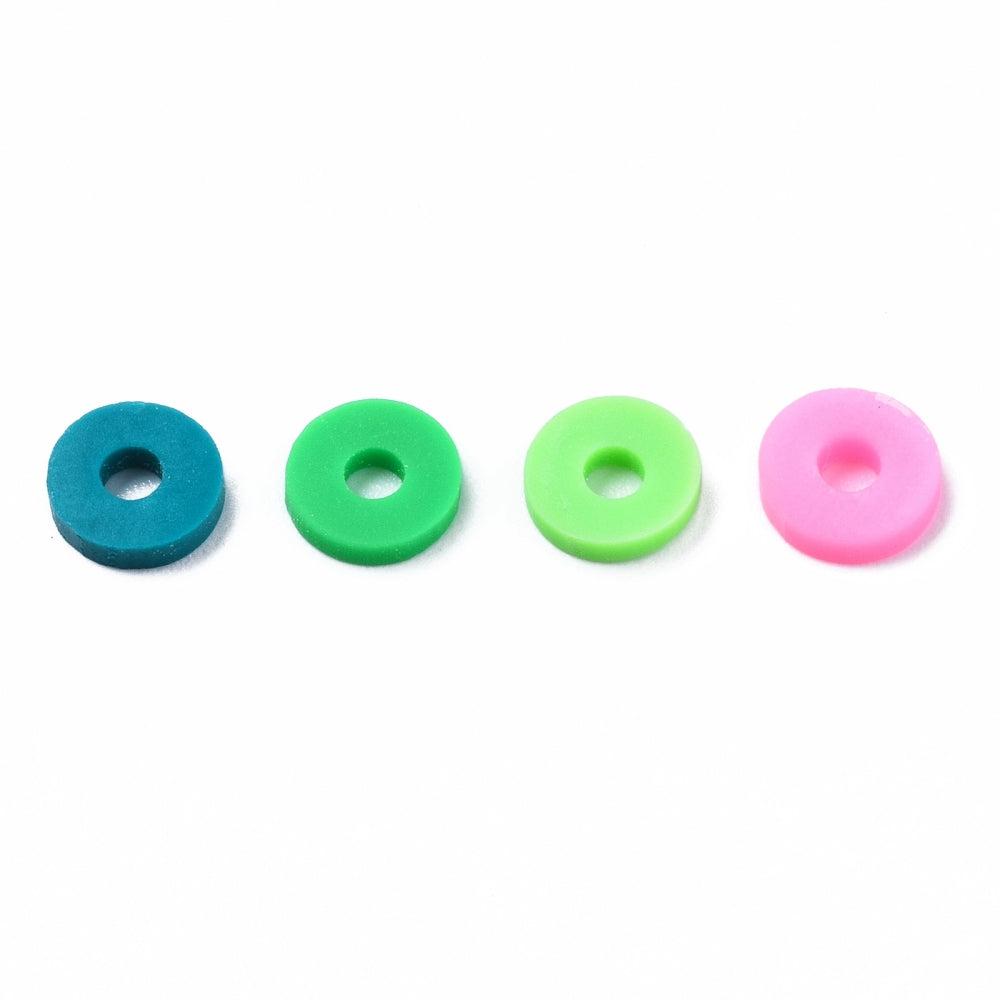 Disc kralen polymeer 6x1mm Multicolor groen - ±400 stuks-Kralen-Kraaltjes van Renate