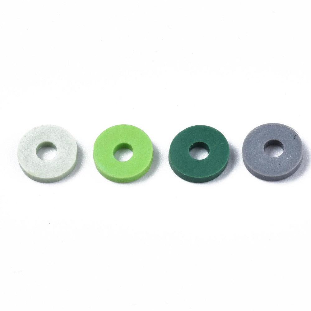 Disc kralen polymeer 6x1mm Multicolor groen - ±400 stuks-Kralen-Kraaltjes van Renate