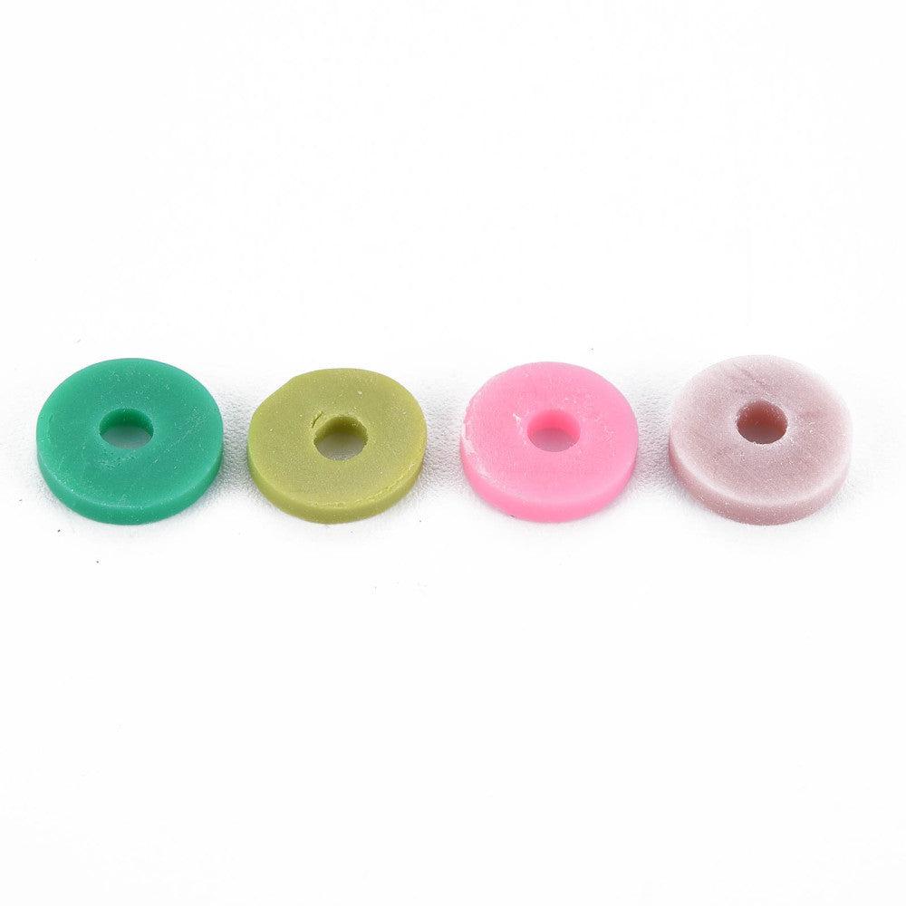 Disc kralen polymeer 8x1mm Multicolor roze groen ±350 stuks-Kralen-Kraaltjes van Renate