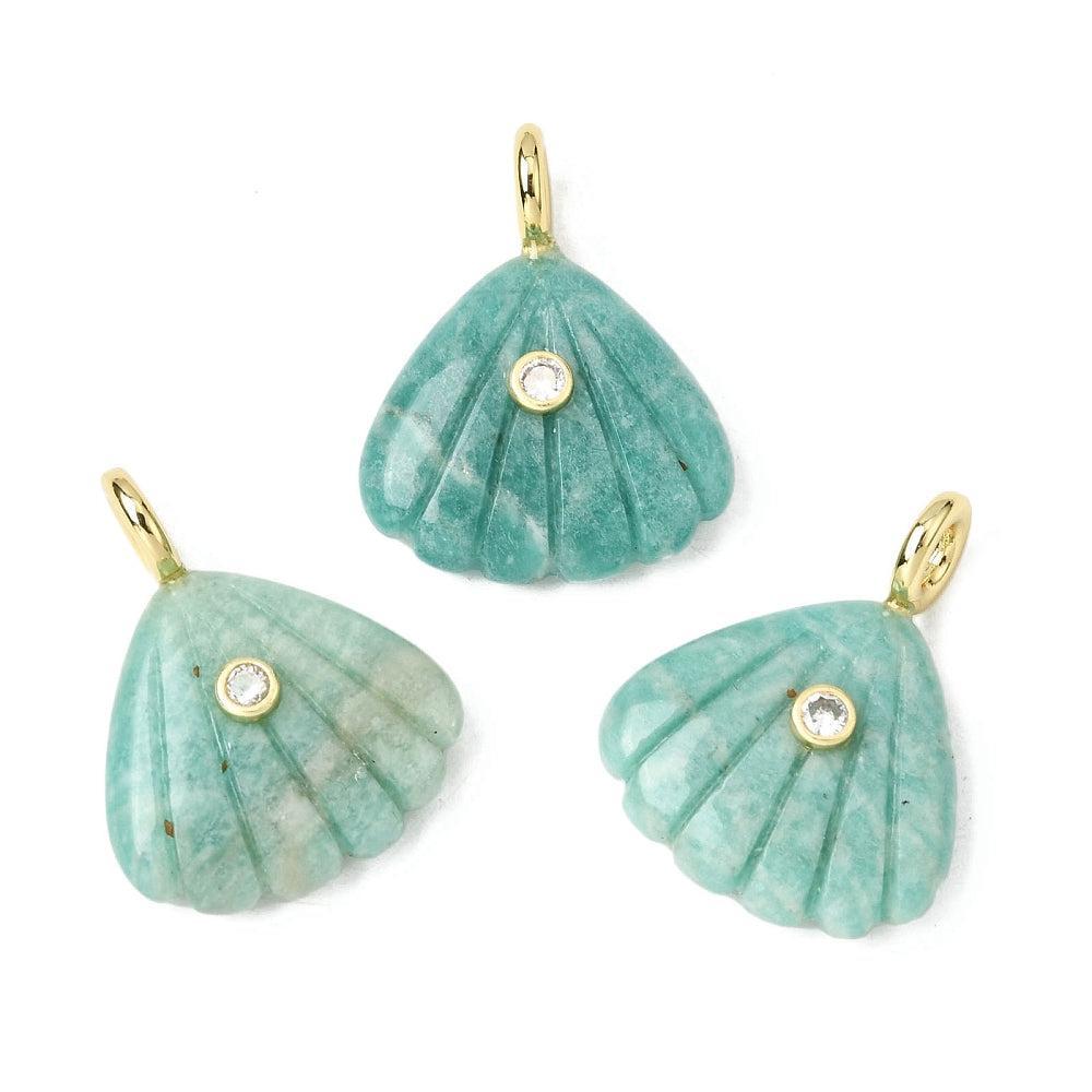 Edelsteen Bedel Amazoniet Schelp Turquoise / Goud 29mm - per stuk-Bedels-Kraaltjes van Renate