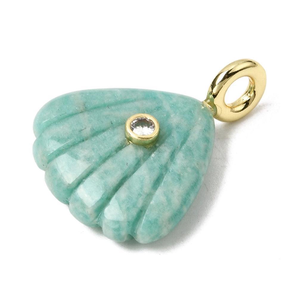 Edelsteen Bedel Amazoniet Schelp Turquoise / Goud 29mm - per stuk-Bedels-Kraaltjes van Renate