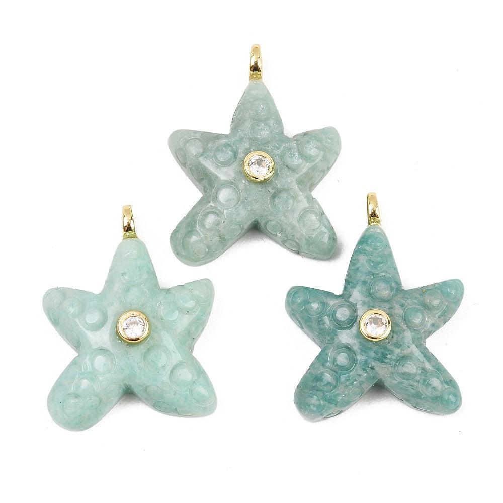 Edelsteen Bedel Amazoniet Zeester Goud Zirconia 28mm - per stuk-Bedels-Kraaltjes van Renate