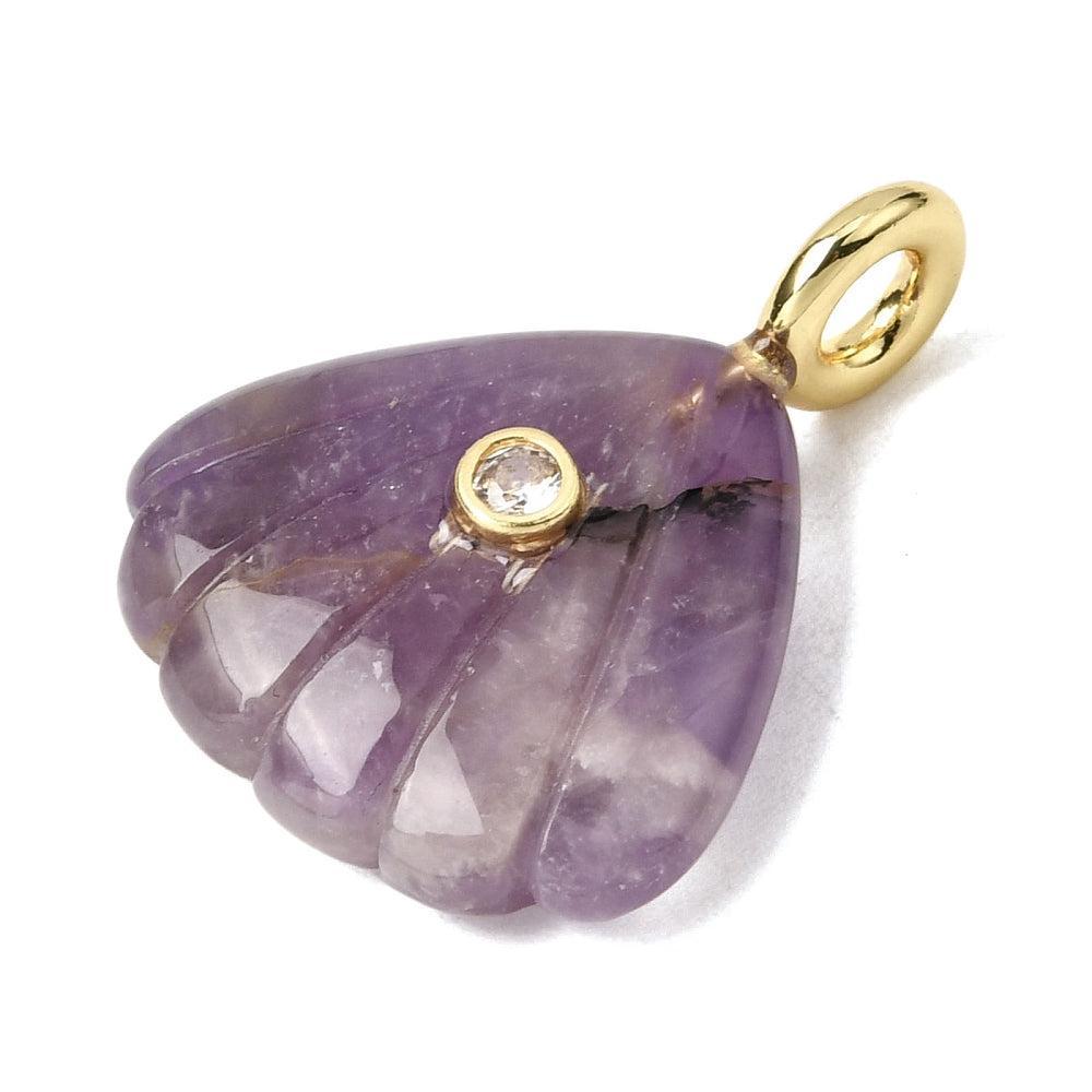Edelsteen Bedel Amethyst Schelp Paars / Goud 29mm - per stuk-Bedels-Kraaltjes van Renate