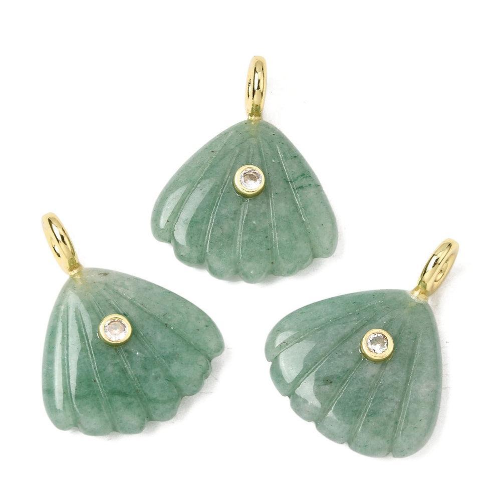Edelsteen Bedel Aventurijn Schelp Groen / Goud 29mm - per stuk-Bedels-Kraaltjes van Renate