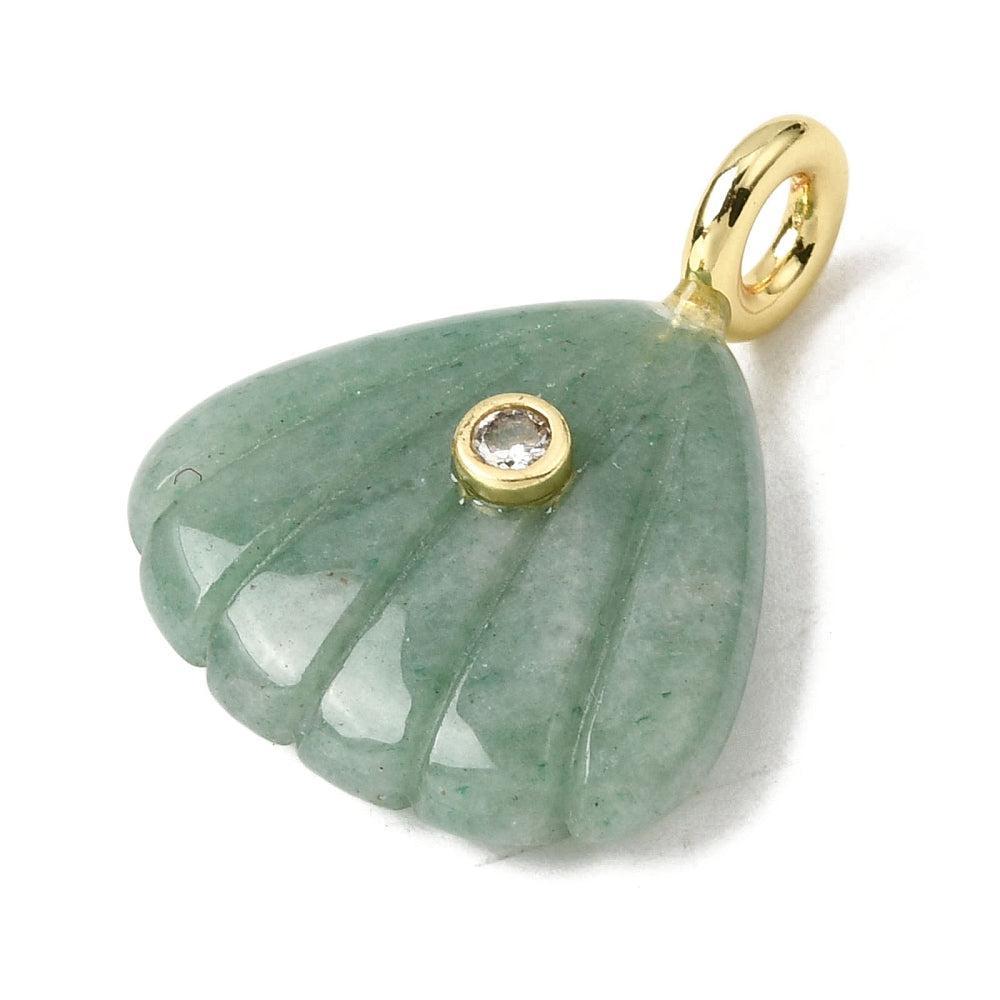 Edelsteen Bedel Aventurijn Schelp Groen / Goud 29mm - per stuk-Bedels-Kraaltjes van Renate