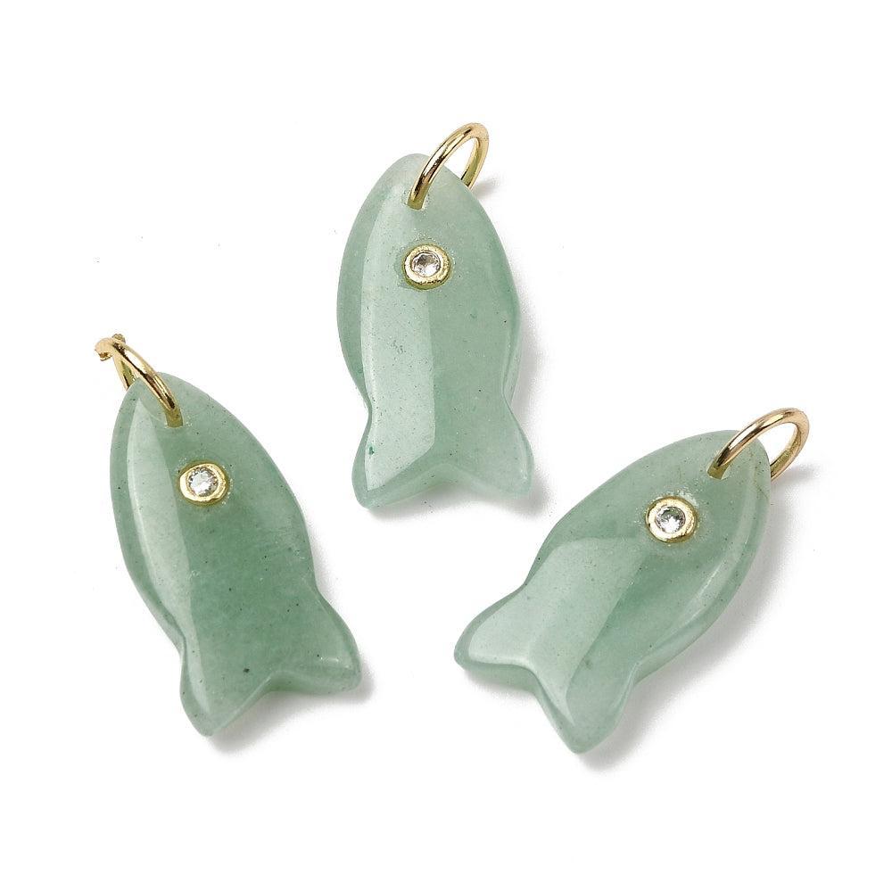 Edelsteen Bedel Groene Aventurijn Vis Goud 24mm - per stuk-Bedels-Kraaltjes van Renate