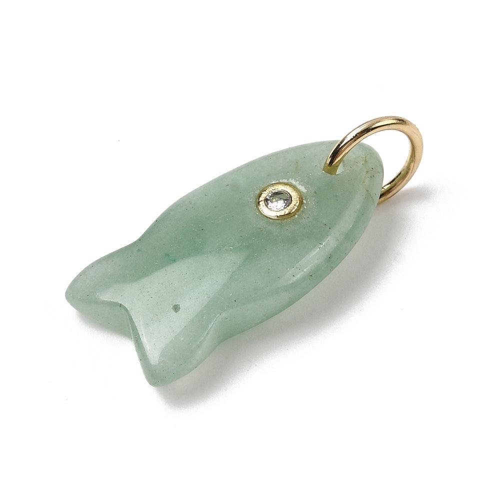 Edelsteen Bedel Groene Aventurijn Vis Goud 24mm - per stuk-Bedels-Kraaltjes van Renate