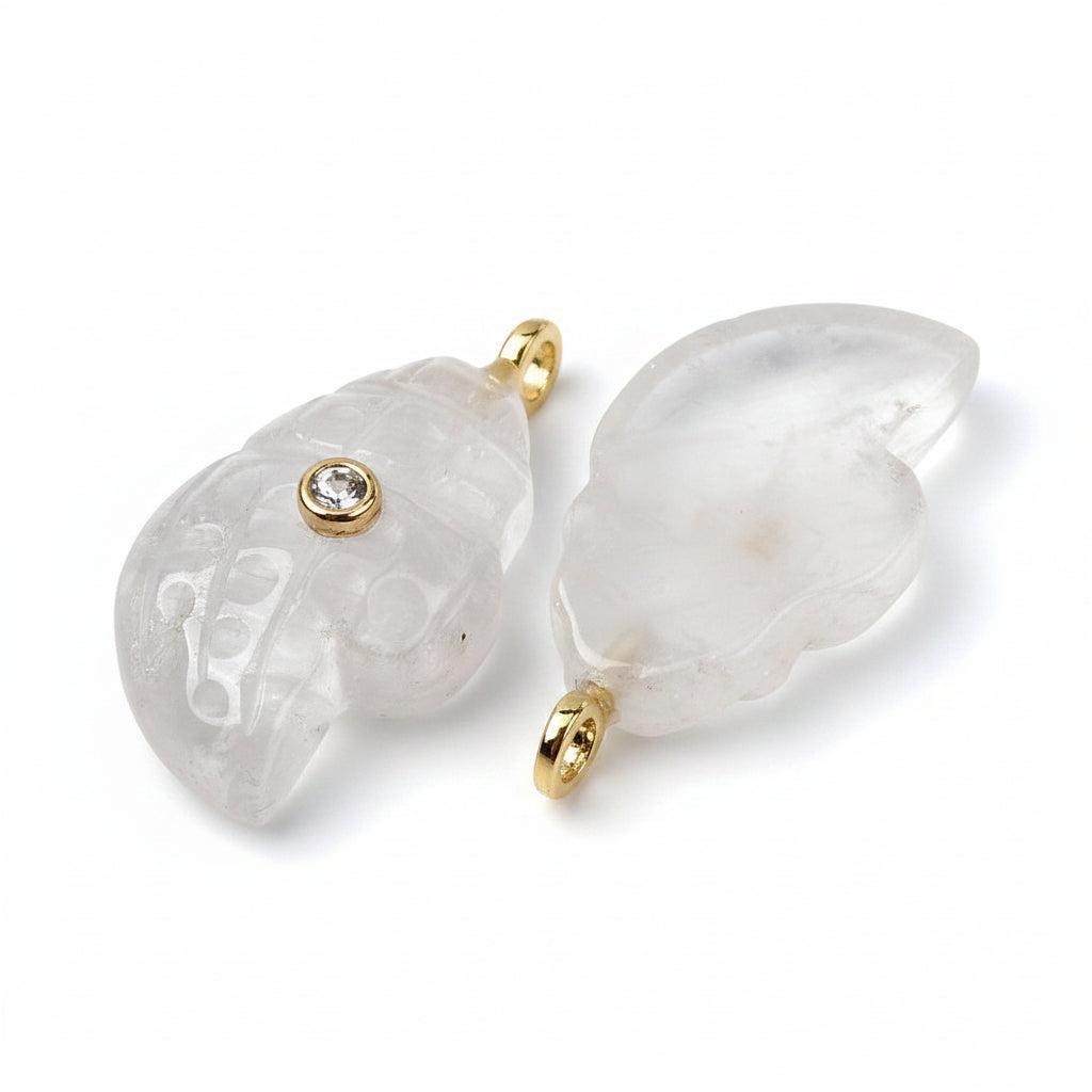 Edelsteen Bedel Kwarts Schelp met Zirconia Wit Goud 31mm - per stuk
