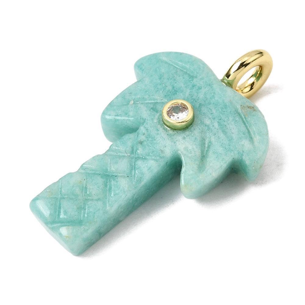 Edelsteen Bedel Palmboom Amazoniet Turquoise / Goud Zirconia 35mm - per stuk-Bedels-Kraaltjes van Renate