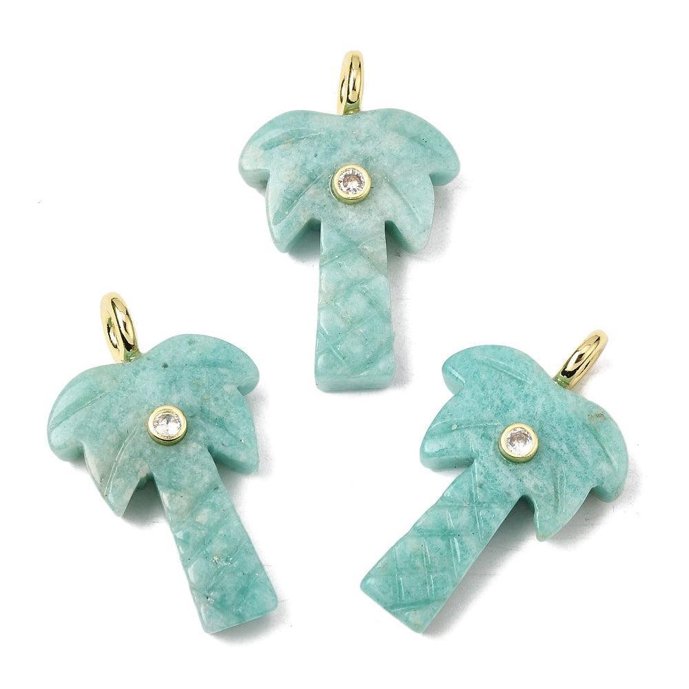 Edelsteen Bedel Palmboom Amazoniet Turquoise / Goud Zirconia 35mm - per stuk-Bedels-Kraaltjes van Renate