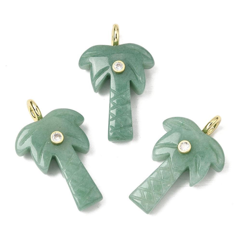 Edelsteen Bedel Palmboom Aventurijn Groen / Goud Zirconia 35mm - per stuk-Bedels-Kraaltjes van Renate
