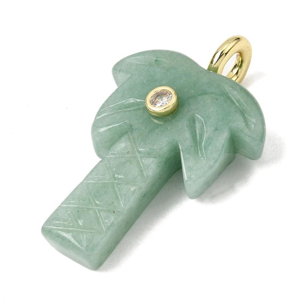 Edelsteen Bedel Palmboom Aventurijn Groen / Goud Zirconia 35mm - per stuk-Bedels-Kraaltjes van Renate