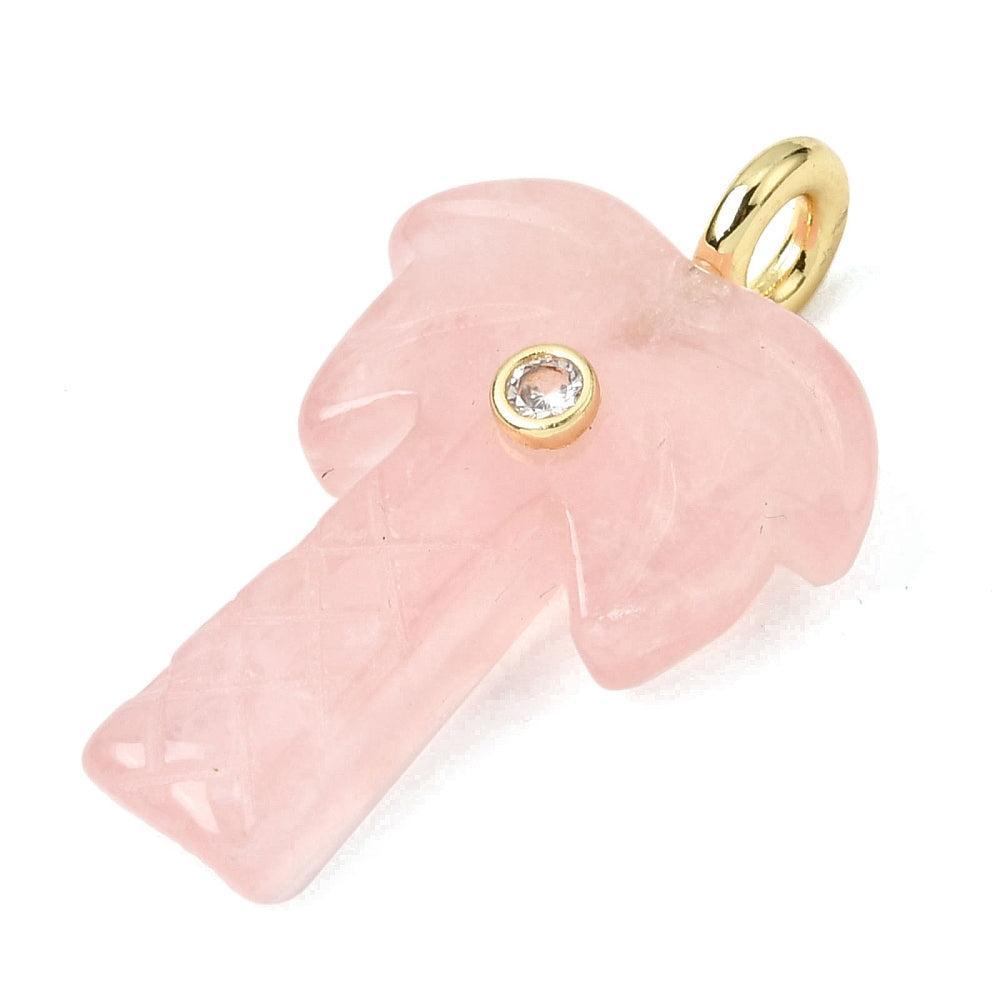Edelsteen Bedel Palmboom Rozenkwarts Roze / Goud Zirconia 35mm - per stuk-Bedels-Kraaltjes van Renate