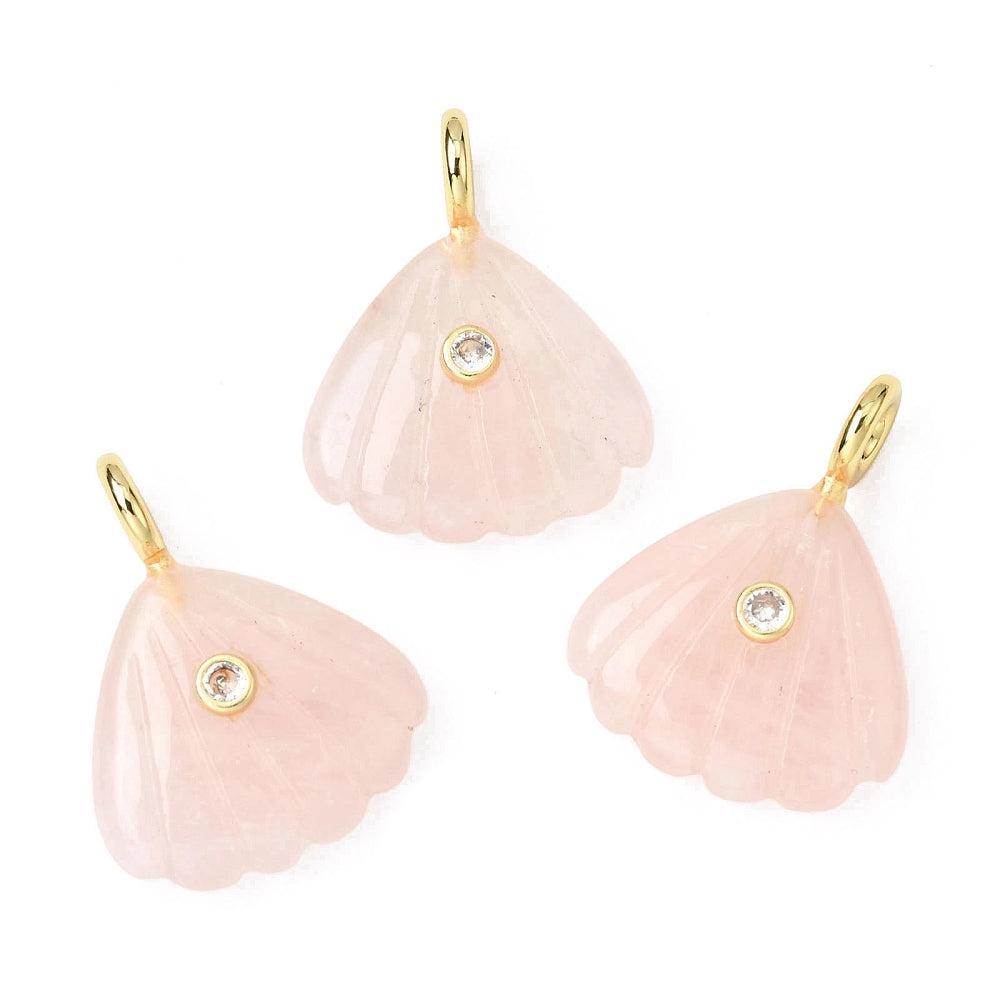 Edelsteen Bedel Rozenkwarts Schelp Roze / Goud 29mm - per stuk-Bedels-Kraaltjes van Renate