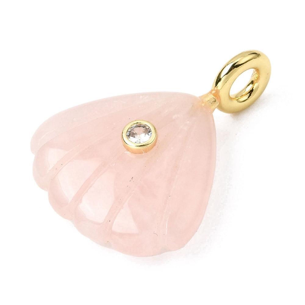 Edelsteen Bedel Rozenkwarts Schelp Roze / Goud 29mm - per stuk-Bedels-Kraaltjes van Renate