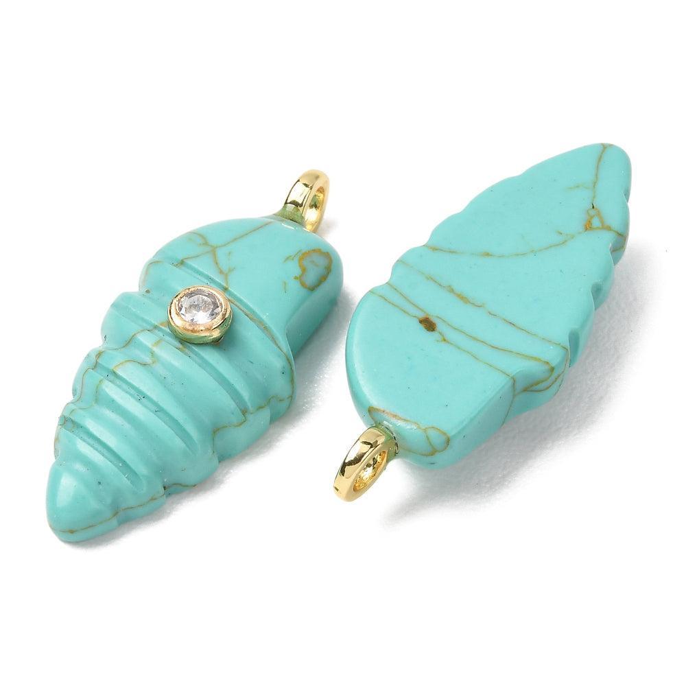 Edelsteen Bedel Turquoise Schelp met Zirconia Goud 31.5mm - per stuk