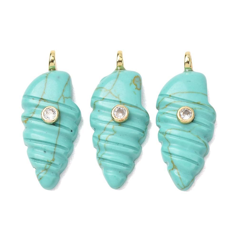 Edelsteen Bedel Turquoise Schelp met Zirconia Goud 31.5mm - per stuk