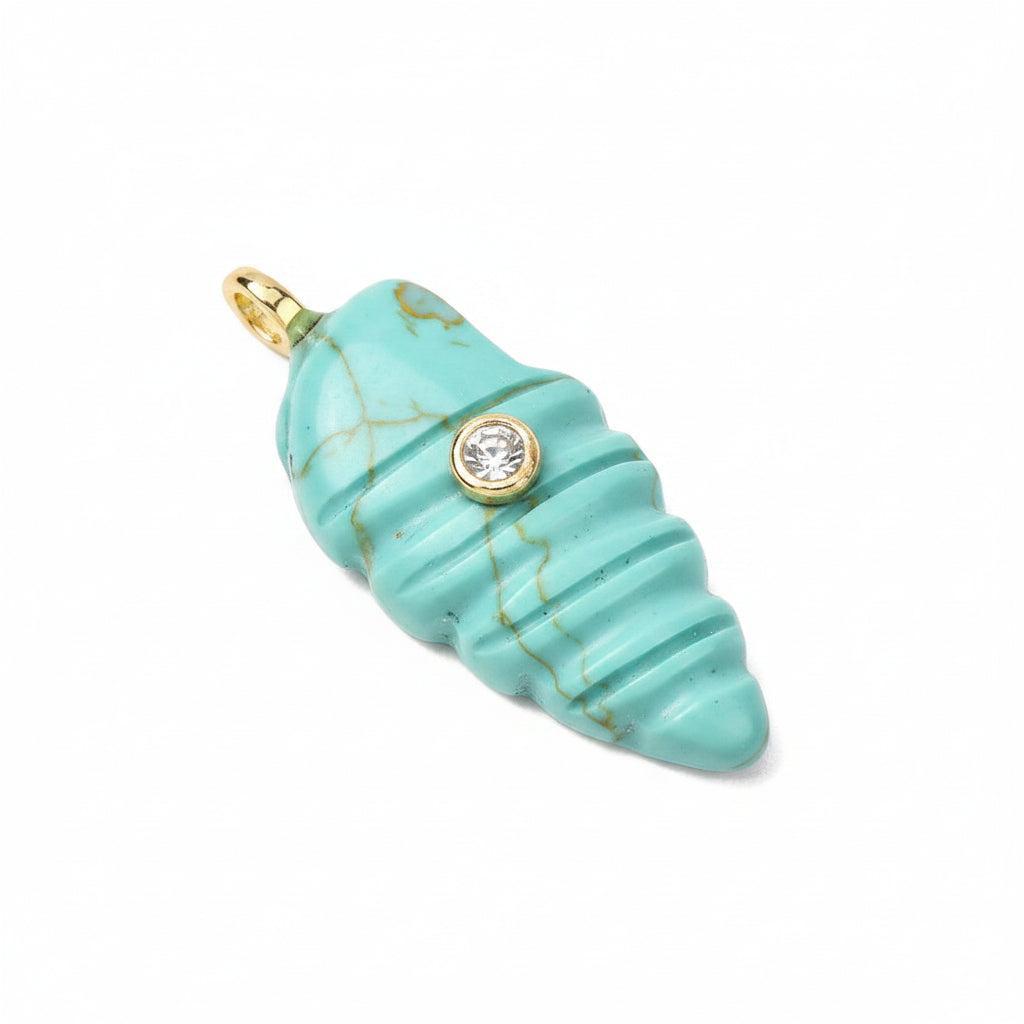 Edelsteen Bedel Turquoise Schelp met Zirconia Goud 31.5mm - per stuk