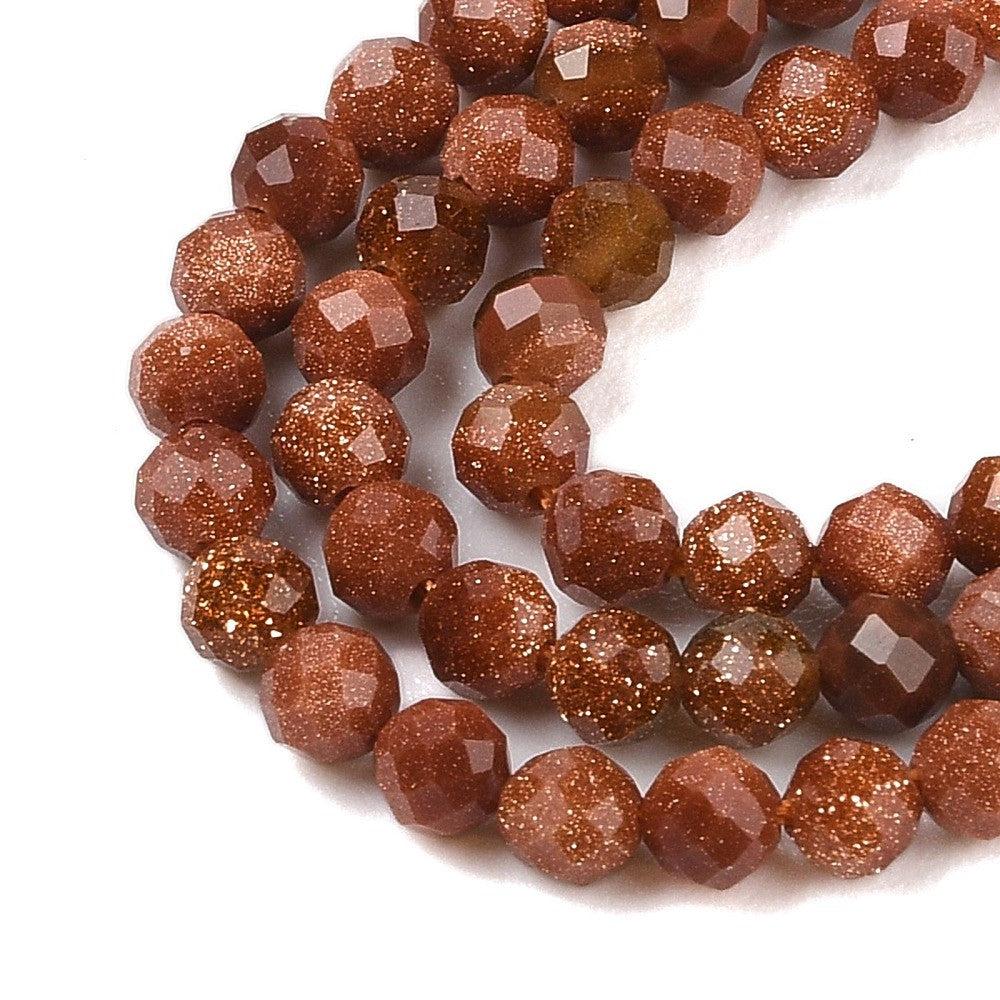 Edelsteen Goldstone bruin faceted 3mm - ±29 stuks-Kralen-Kraaltjes van Renate