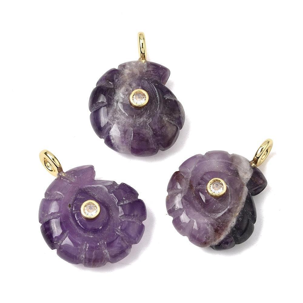Edelsteen Hanger Amethyst Schelp Paars / Goud 34mm - per stuk-Bedels-Kraaltjes van Renate