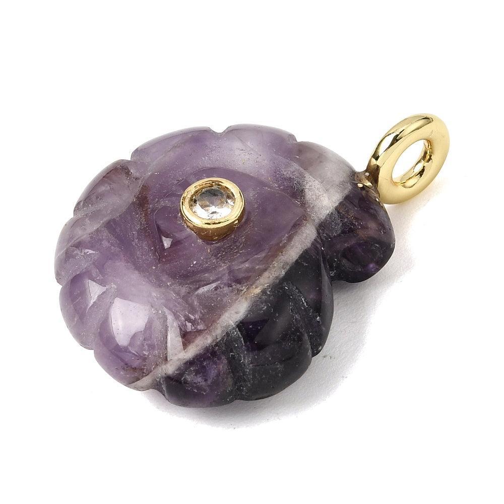Edelsteen Hanger Amethyst Schelp Paars / Goud 34mm - per stuk-Bedels-Kraaltjes van Renate