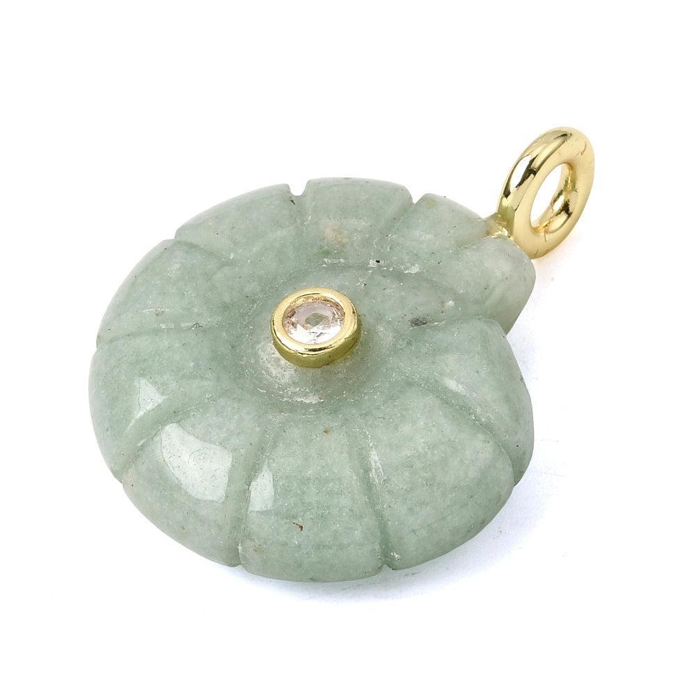 Edelsteen Hanger Aventurijn Schelp Groen / Goud 34mm - per stuk-Bedels-Kraaltjes van Renate