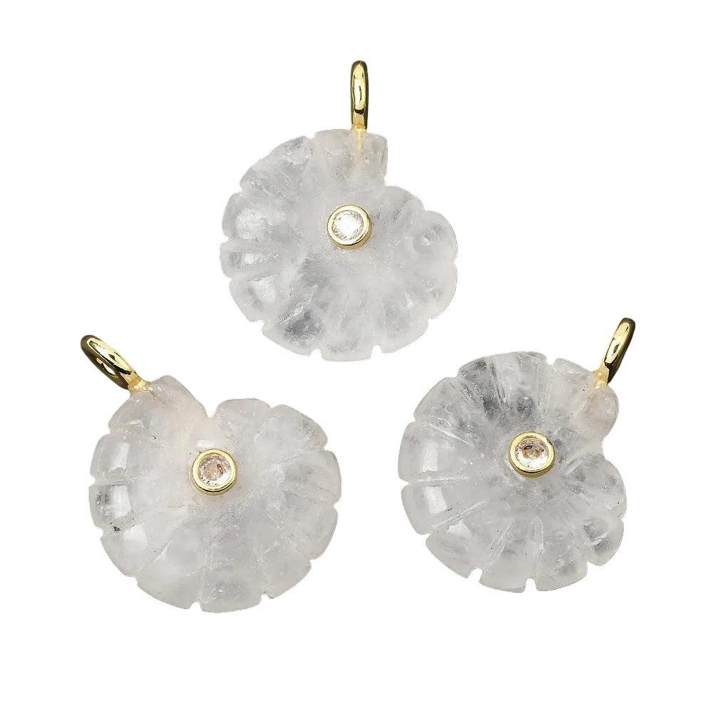 Edelsteen Hanger Bergkristal Schelp Goud 34mm - per stuk-Bedels-Kraaltjes van Renate