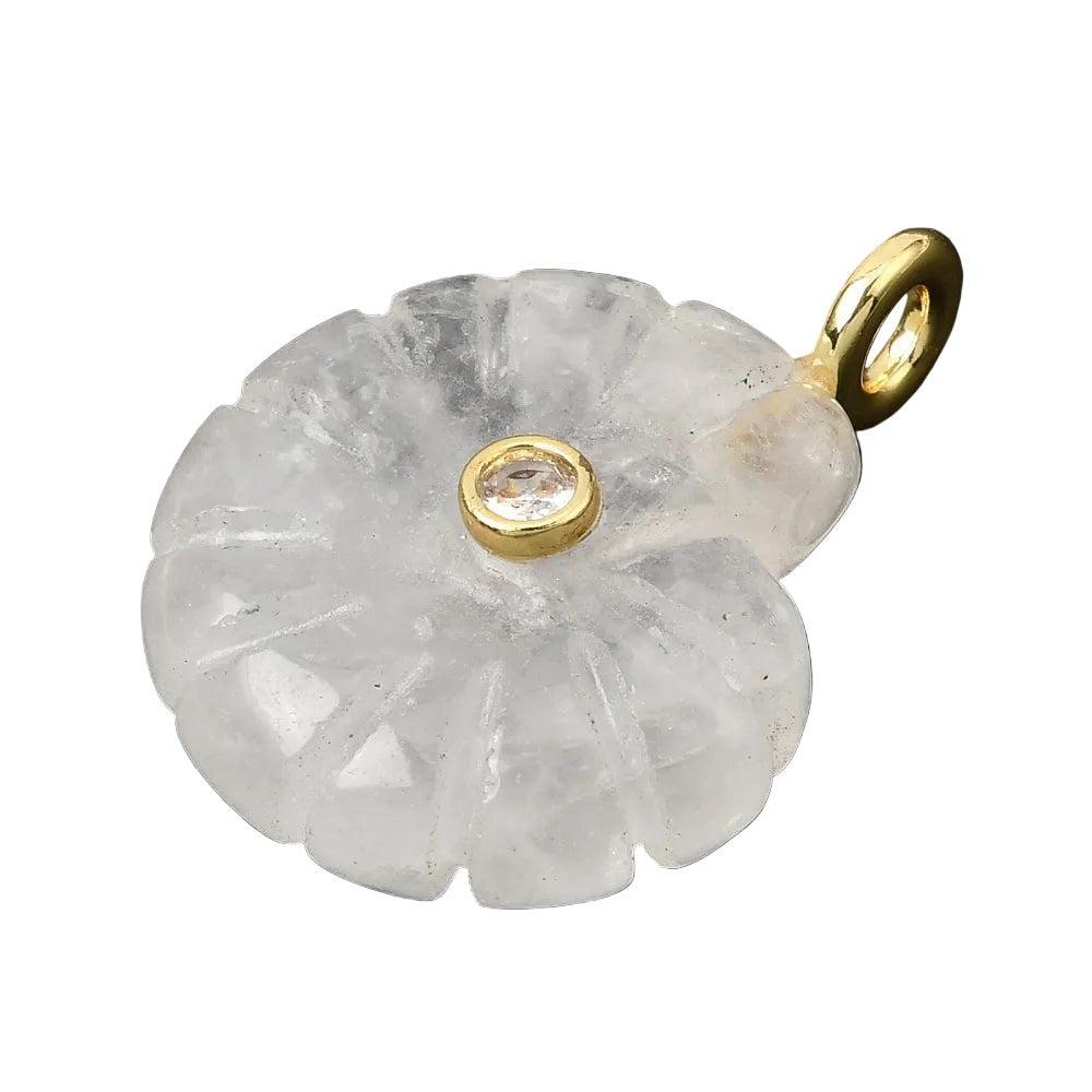 Edelsteen Hanger Bergkristal Schelp Goud 34mm - per stuk-Bedels-Kraaltjes van Renate