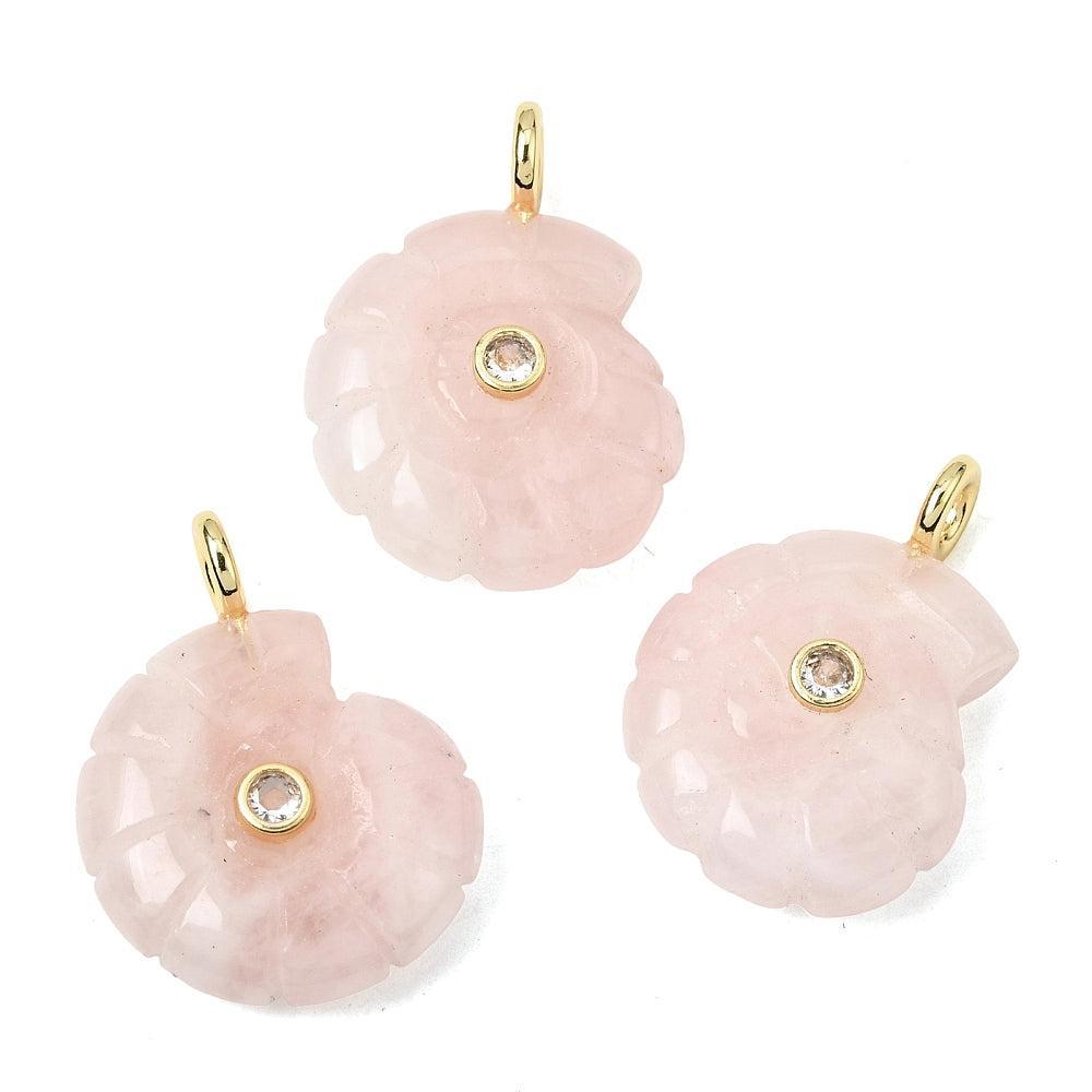 Edelsteen Hanger Rozenkwarts Schelp Lichtroze / Goud 34mm - per stuk-Bedels-Kraaltjes van Renate