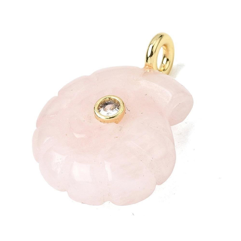 Edelsteen Hanger Rozenkwarts Schelp Lichtroze / Goud 34mm - per stuk-Bedels-Kraaltjes van Renate