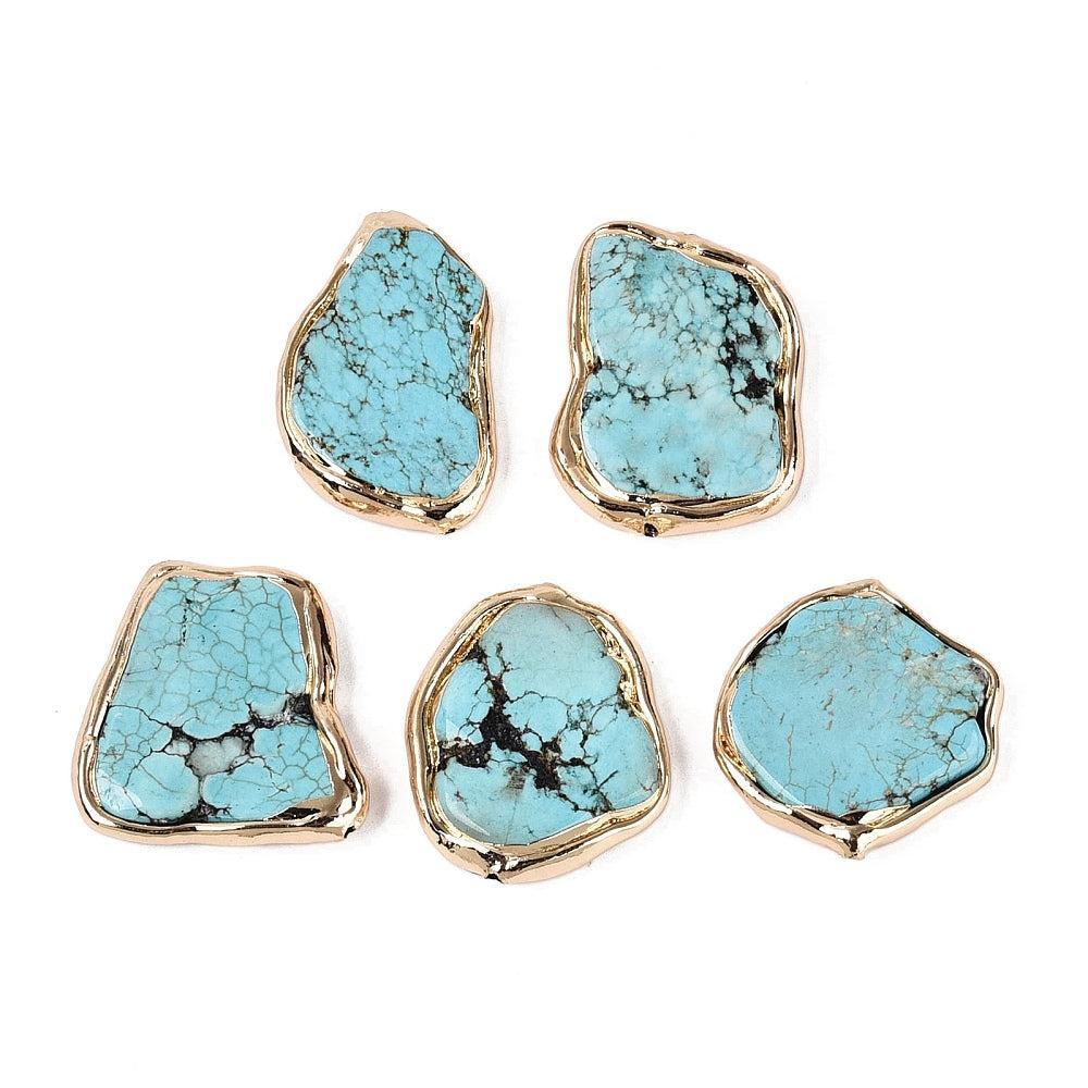 Edelsteen Howliet Nugget Turquoise met Messing Setting Goud 34mm - per stuk-Bedels-Kraaltjes van Renate