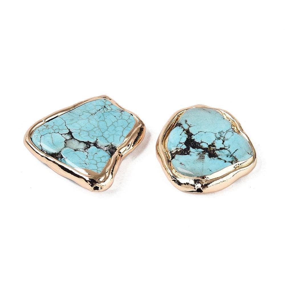 Edelsteen Howliet Nugget Turquoise met Messing Setting Goud 34mm - per stuk-Bedels-Kraaltjes van Renate