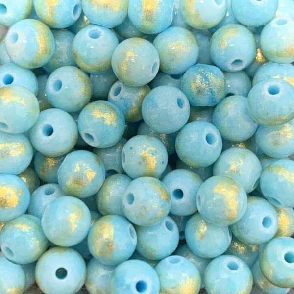 Edelsteen Jade blauw goud rond 6mm - 10 stuks-Kraaltjes van Renate