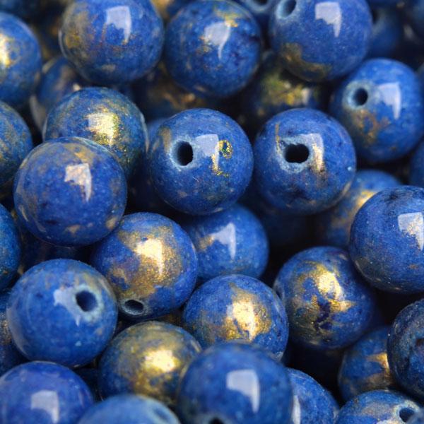 Edelsteen Jade blauw goud rond 6mm - 10 stuks-Kraaltjes van Renate