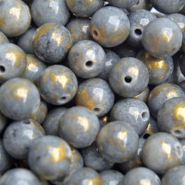 Edelsteen Jade grijs goud rond 6mm - 10 stuks-Kraaltjes van Renate