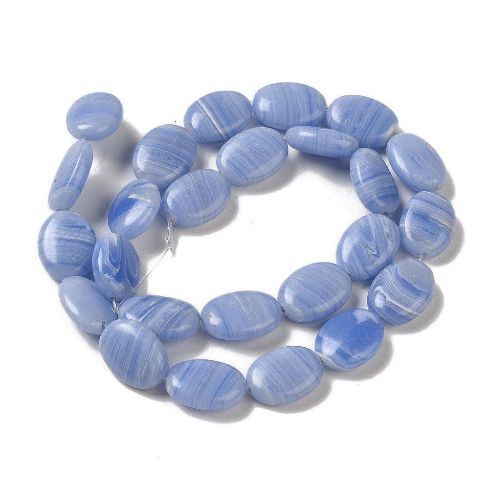 Edelsteen Kraal Blauwe Kantsteen Agaat Ovaal Blauw 16mm - per stuk-Kralen-Kraaltjes van Renate