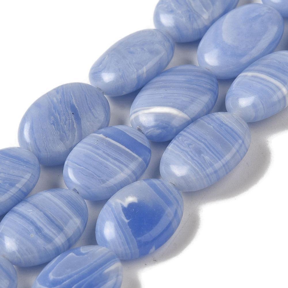 Edelsteen Kraal Blauwe Kantsteen Agaat Ovaal Blauw 16mm - per stuk-Kralen-Kraaltjes van Renate