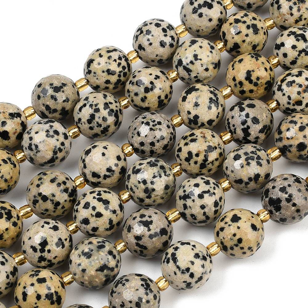 Edelsteen Kraal Dalmatier Jaspis Facet Rond Crème 15mm - per stuk-Kralen-Kraaltjes van Renate