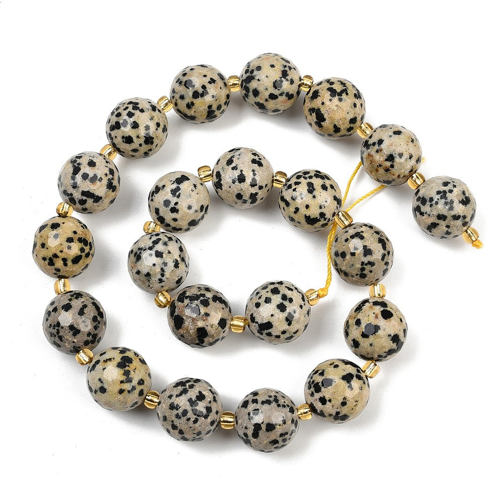 Edelsteen Kraal Dalmatier Jaspis Facet Rond Crème 15mm - per stuk-Kralen-Kraaltjes van Renate