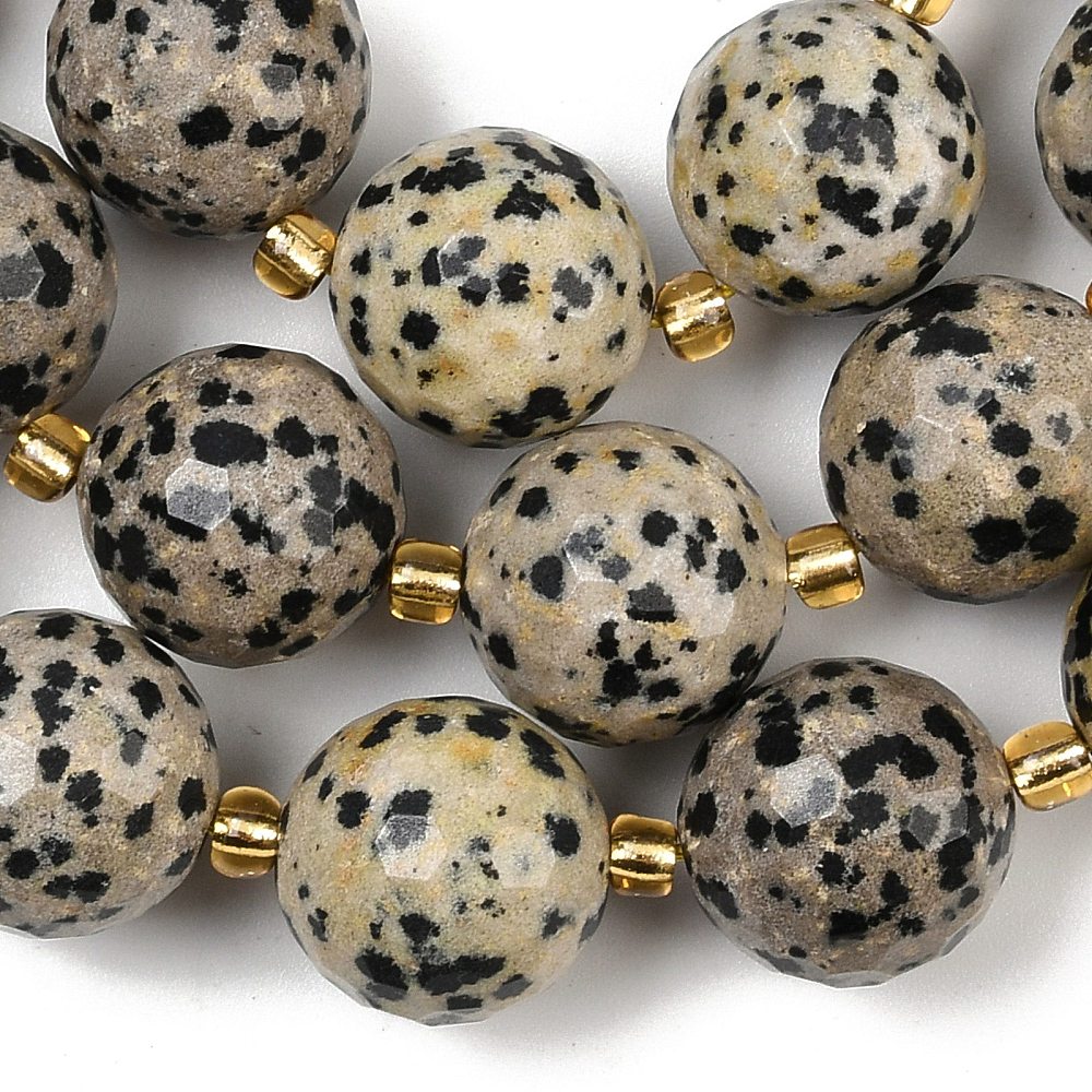 Edelsteen Kraal Dalmatier Jaspis Facet Rond Crème 15mm - per stuk-Kralen-Kraaltjes van Renate