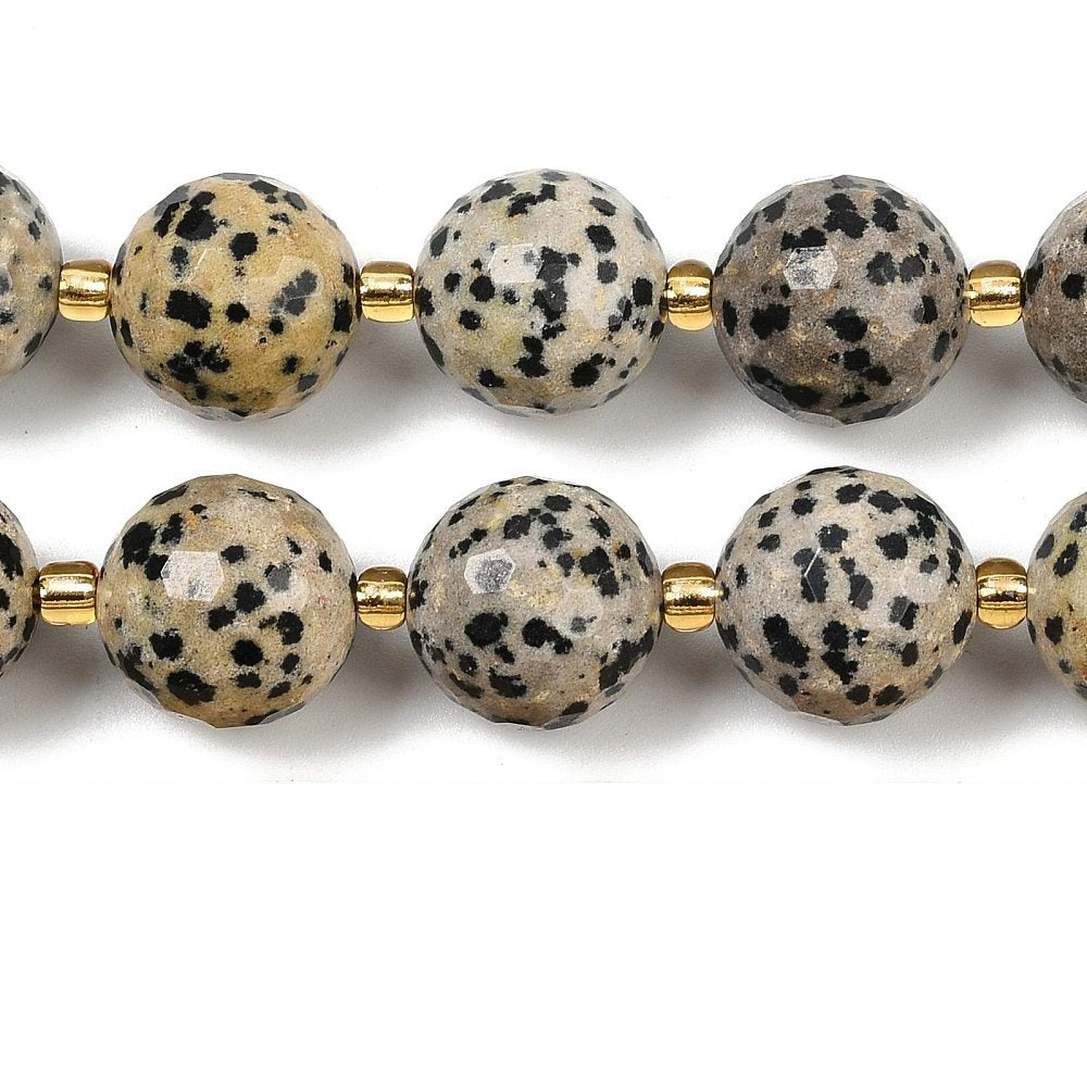 Edelsteen Kraal Dalmatier Jaspis Facet Rond Crème 15mm - per stuk-Kralen-Kraaltjes van Renate