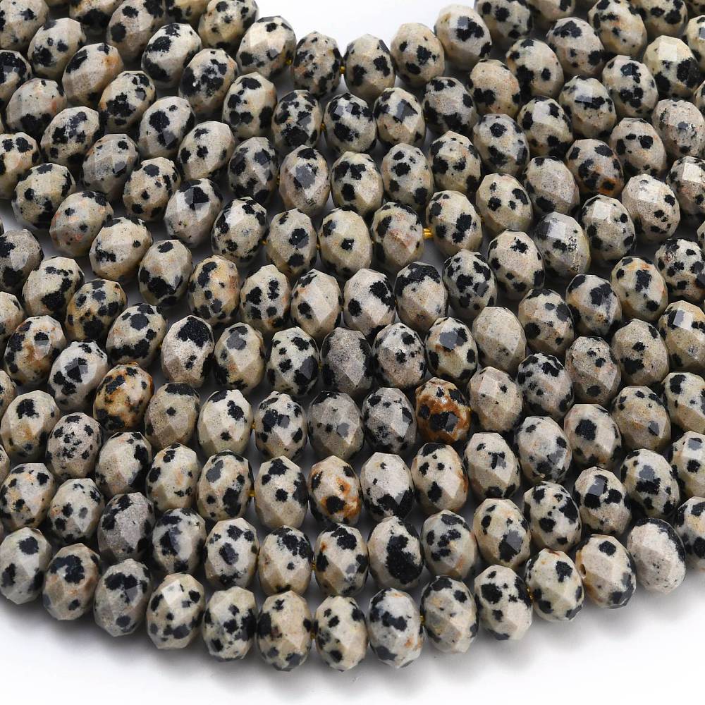 Edelsteen Kraal Dalmatier Jaspis Facet Rondel Crème 8x5.5mm - per stuk-Kralen-Kraaltjes van Renate
